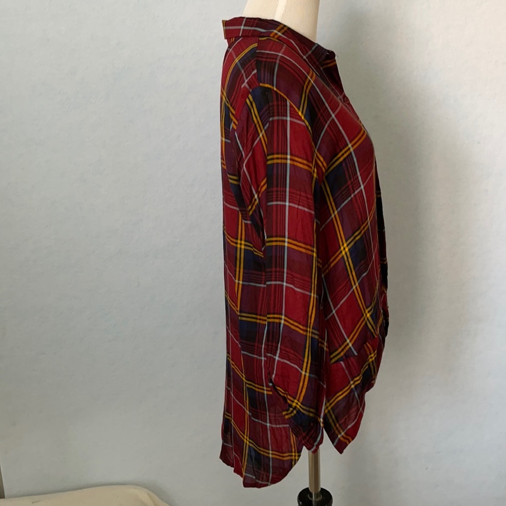 Peace & Pearls Plaid 3/4-Half Sleeve Button Shirt - Picture 5 of 12
